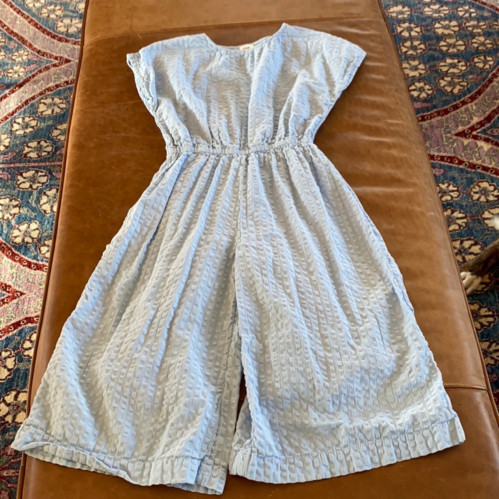 Stem seersucker jumpsuit zipper shoulder
